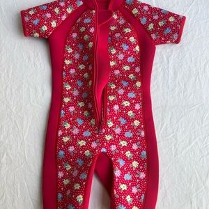 Red Floral Rashguard neoprene wetsuit Swimwear with Zipper 2-3 years